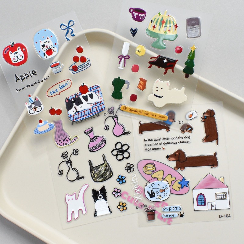 Iphone Tablet Accessories - Cute Green Apple Cat Jelly Stickers